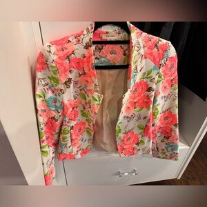 Floral Open-Front Women's Blazer Jacket - Pink Multi